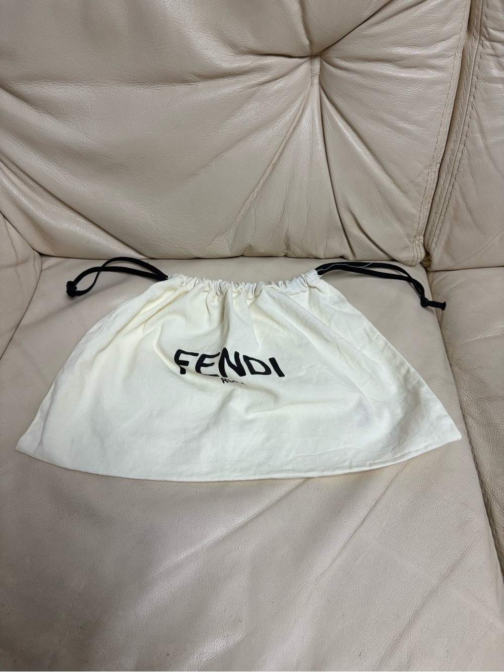 FENDI Cream Small Drawstring Dust Bag 10 x 15 Black Logo - Picture 7 of 8